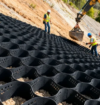 Geocells installed for erosion control to stabilize soil and protect slopes from surface erosion
