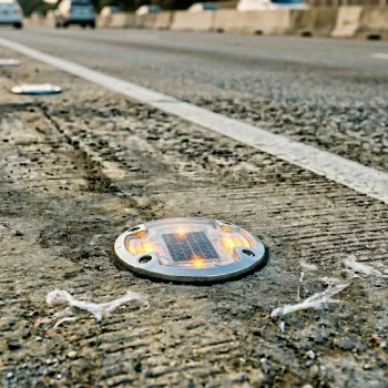 Close-up of a solar road stud designed to improve road visibility and traffic safety