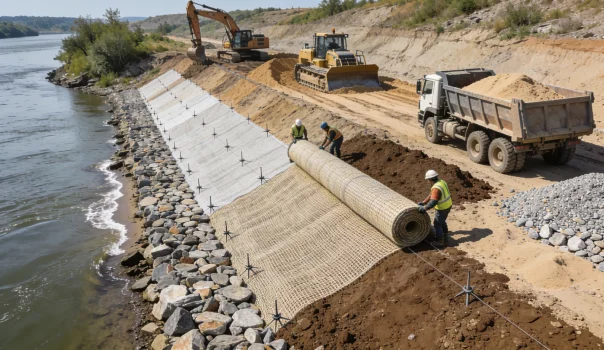 Geosynthetic protection system preventing erosion and scour along coastlines and riverbanks
