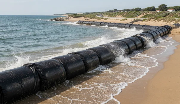 Coastal infrastructure protected with geosynthetic solutions against erosion and wave action
