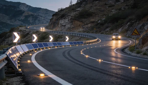 Solar road studs providing enhanced visibility for curves and road hazard warnings