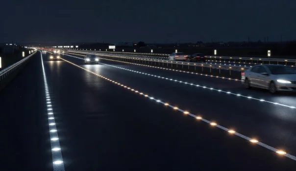 Solar road studs installed for clear lane and road boundary marking