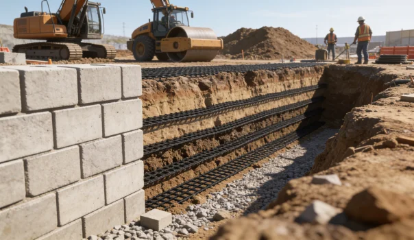 Reinforced soil wall constructed using geosynthetic solutions for enhanced slope and soil stability