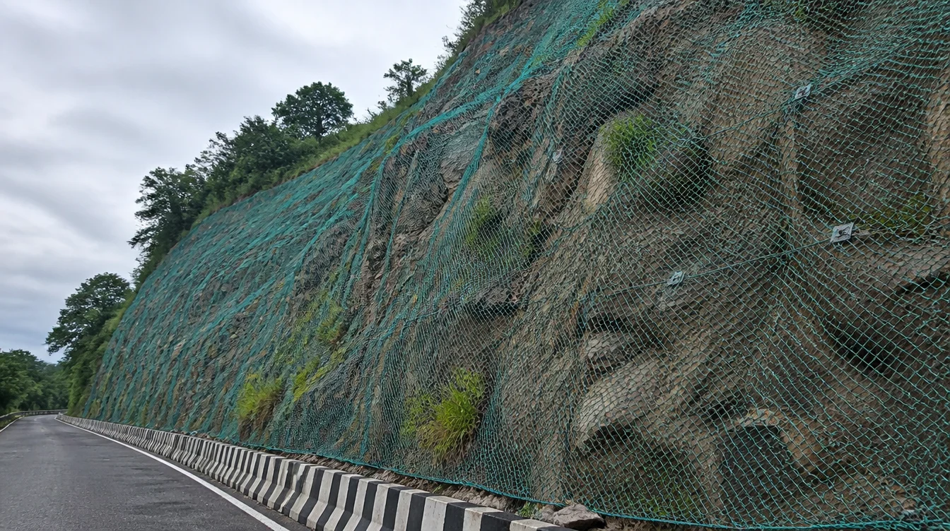 Video demonstrating the installation of rockfall netting for slope protection and rockfall mitigation