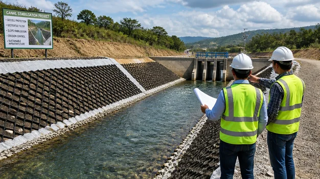 Canal and irrigation project using geosynthetic solutions for erosion control and water management
