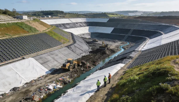 Landfill containment project utilizing geosynthetic liners for environmental protection and leachate control