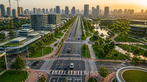 Urban development project utilizing engineered geosynthetic solutions for sustainable land development and infrastructure