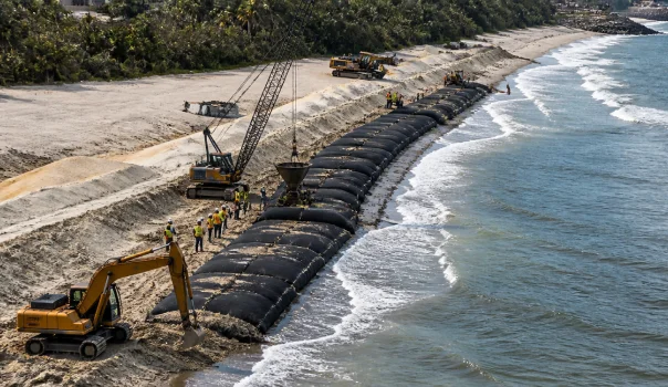 Shoreline remediation project using geosynthetic solutions to restore and stabilize coastal areas