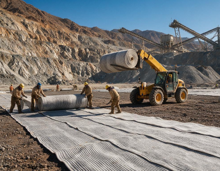 Geosynthetic clay liner used for mining containment to control seepage and protect surrounding soil and groundwater